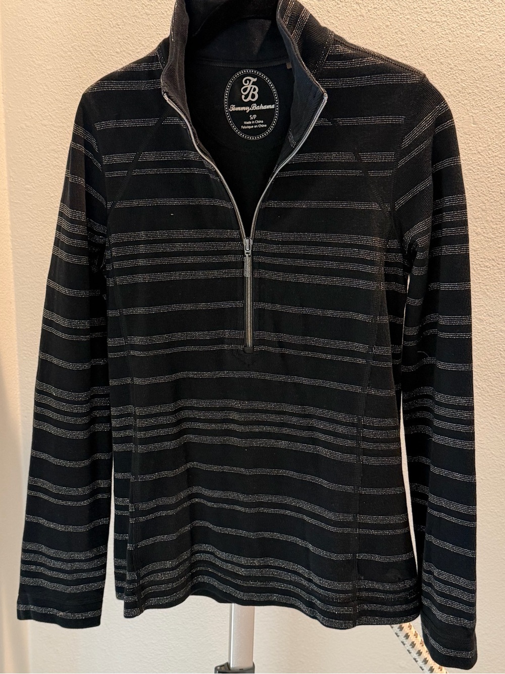 Tommy Bahama Black with Gray Stripes Half-Zip Sweater - Men's
